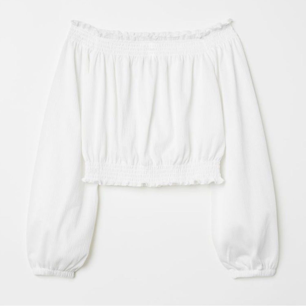 White Off-The-Shoulder Divided H&M‎ Summer Flowy Cropped Top | Size Small